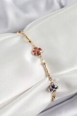 Pirinç Gold Renk Karışık Renk Yonca Zirkon Taşlı Kadın Bileklik