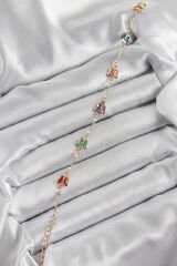 Pirinç Gold Renk Karışık Renk Kelebek Zirkon Taşlı Kadın Bileklik