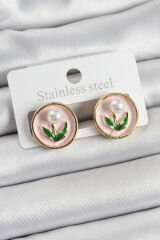 Pirinç Pembe Mineli Lale Figürlü Sanatsal Portre Model Gold Renk Kadın Küpe