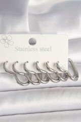 316L Çelik Gümüş Renk Kalp Model Kadın Küpe Seti