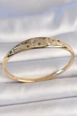 Pirinç Gold Renk Zirkon Taşlı Hilal İşleme Mavi Taşlı Yıldız Detay Kadın Kelepçe