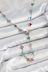 Pirinç Renkli Zirkon Taşlı Üçgen Model Gümüş Renk Kadın Y Kolye