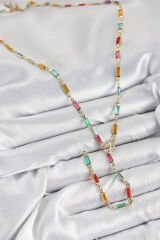 Pirinç Renkli Zirkon Taşlı Dikdörtgen Model Gold Renk Kadın Y Kolye