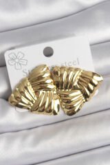 316 Çelik Gold Renk İşlemeli Üçgen Model Kadın Küpe