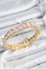 Pirinç Pembe Zirkon Taşlı Dikdörtgen Model Gold Renk Lastikli Kadın Bileklik
