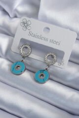 316L Çelik Gümüş Renk Mavi Taşlı Zirkon Taşlı Kadın Küpe