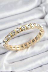 Pirinç Zirkon Taşlı Kare Model Gold Renk Lastikli Kadın Bileklik