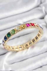 Pirinç Karışık Zirkon Taşlı Kare Model Gold Renk Lastikli Kadın Bileklik