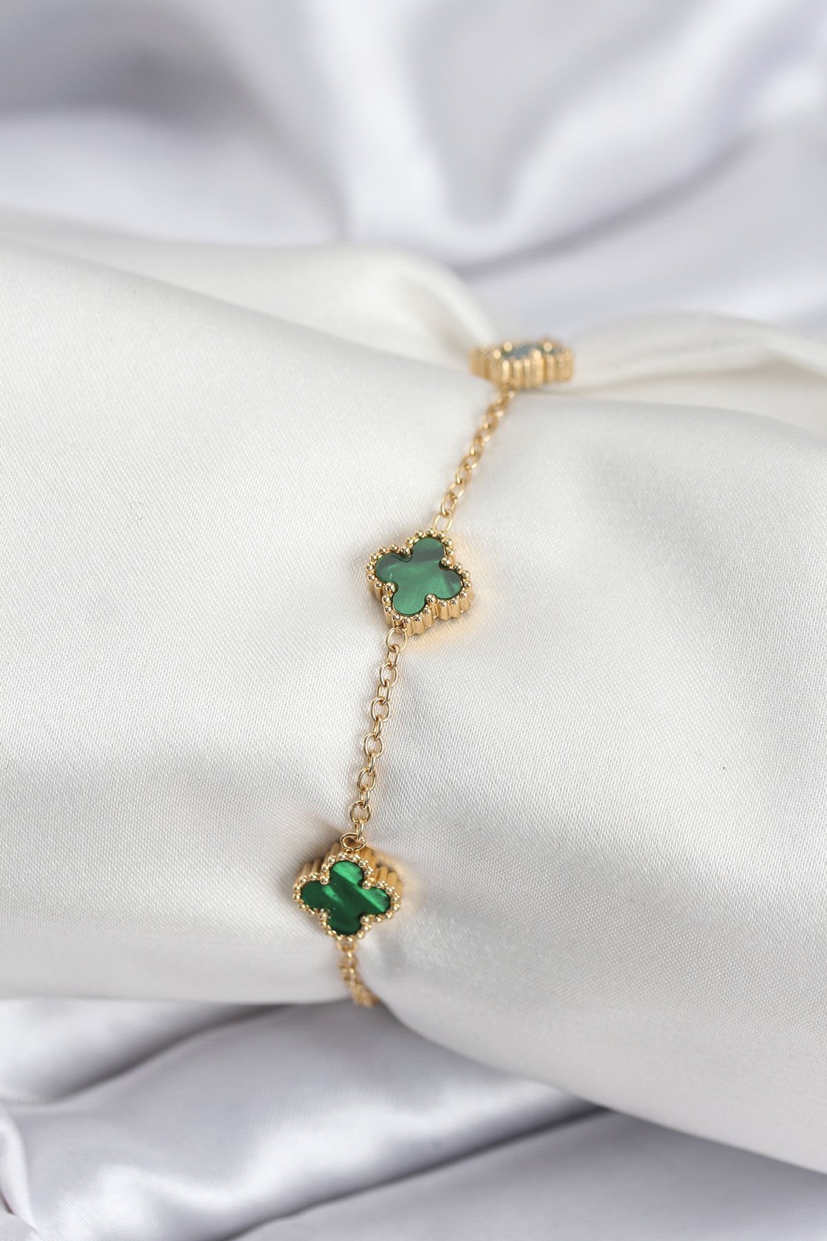 316L Çelik Gold Renk Yeşil Baby Boy Yonca Kadın Bileklik