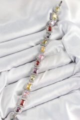 Pirinç Karışık Zirkon Taşlı Baget Model Gümüş Renk VIP Seri Kadın Bileklik