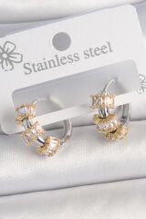 Pirinç Gümüş Renk Halka Gold Zirkon Taşlı Model Kadın Küpe