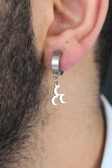 Silver Renk Kaplama 3 Hilal Figürlü Çelik Kıstırmalı Erkek Küpe