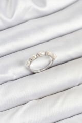 Pirinç Gümüş Renk Sıralı İncili Kadın Yüzük