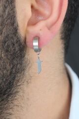Silver Renk Kaplama Kılıç Figürlü Çelik Kıstırmalı Erkek Küpe