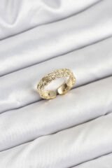 Pirinç Gold Renk Zirkon Taşlı Sırım Kadın Yüzük