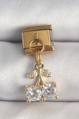 316L Çelik Gold Renk Sallantı Zirkon Taşlı Kiraz Model Nomination Charm