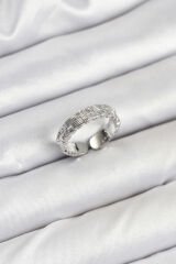 Pirinç Gümüş Renk Zirkon Taşlı Sırım Kadın Yüzük