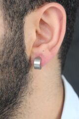Silver Renk Kaplama Halka Kıstırmalı Çelik Erkek Küpe