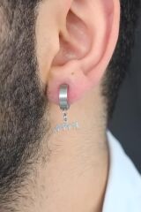 Silver Renk Kaplama Göktürkçe Yazı Figürlü Çelik Kıstırmalı Erkek Küpe