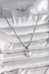 316L Çelik Gümüş Renk Zincir 3D Kalp Model Kadın Kolye