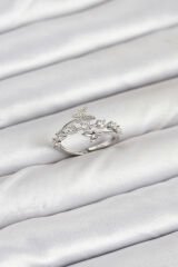 Pirinç Gümüş Renk Zirkon Taşlı Kelebek Model Kadın Yüzük