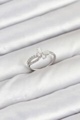 Pirinç Gümüş Renk Kelebek Zirkon Taşlı Kadın Yüzük