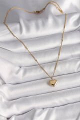 316L Çelik Gold Renk Zincir Love İşlemeli Kalp Figür Kadın Kolye