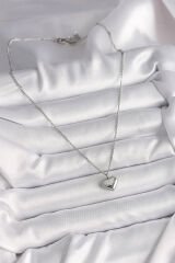 316L Çelik Gümüş Renk Zincir Love İşleme Kalp Figür Kadın Kolye