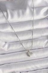 316L Çelik Gümüş Renk Zincir Kalp Figür Kadın Kolye