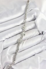 Pirinç Zirkon Taşlı Yonca Model Gümüş Renk Kadın Bileklik