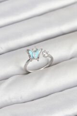 Pirinç Gümüş Renk Kelebek Model Kadın Yüzük