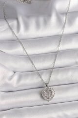 316L Çelik Gümüş Renk Zincir Zirkon Taşlı Kalp Model Kadın Kolye
