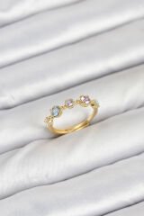 Pirinç Gold Renk Renkli Zirkon Taşlı Kadın Yüzük