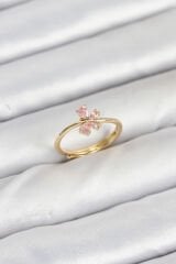 Pirinç Gold Renk Pembe Kelebek Kadın Yüzük