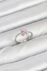 Pirinç Gümüş Renk Pembe Kelebek Kadın Yüzük