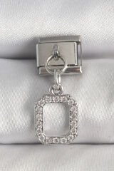 316L Çelik Gümüş Renk Sallantı Zirkon Taşlı Kare Model Nomination Charm
