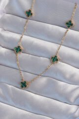 316L Çelik Gold Renk Minimal Yeşil Mineli Yonca Kolye