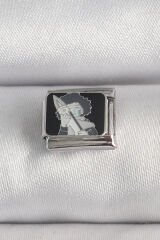 316L Çelik Gümüş Renk Siyah İşlemeli Portre Model Nomination Charm