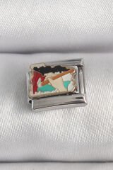 316L Çelik Gümüş Renk Renkli Palet Fırça İşlemeli Model Nomination Charm