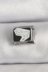 316L Çelik Gümüş Renk Siyah Beyaz Kuş İşlemeli Nomination Charm