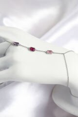 Pirinç Renkli Zirkon Taşlı Dikdörtgen Model Gümüş Renk Kadın Şahmeran