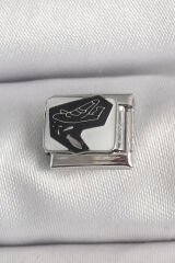 316L Çelik Gümüş Renk Beyaz Siyah Uçak İşlemeli Portre Model Nomination Charm