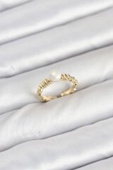 Pirinç Gold Renk Göbek İnci Model Kadın Yüzük