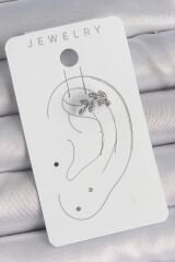 Pirinç Gümüş Renk Zirkon Taşlı Yaprak Model Kıkırdak Kadın Küpe