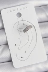 Pirinç Gümüş Renk Zirkon Taşlı Kıkırdak Model Kadın Küpe