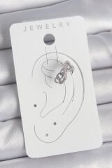 Pirinç Gümüş Renk Zirkon Taşlı Zincir Sonsuzluk Model Kadın Kıkırdak Küpe