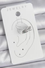 Pirinç Gümüş Renk Zirkon Taşlı 3'Lü Sıralı Model Kadın Kıkırdak Küpe