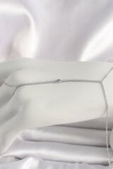 Pirinç Gümüş Renk Su Yolu Zirkon Taşlı Mavi Taş Detaylı Kadın Şahmeran