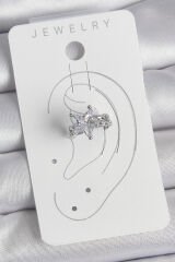 Pirinç Gümüş Renk Zirkon Taşlı Yıldız Model Kadın Kıkırdak Küpe