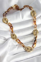 Leopar Desenli Mika Gold Renk Zincir Kadın Kolye